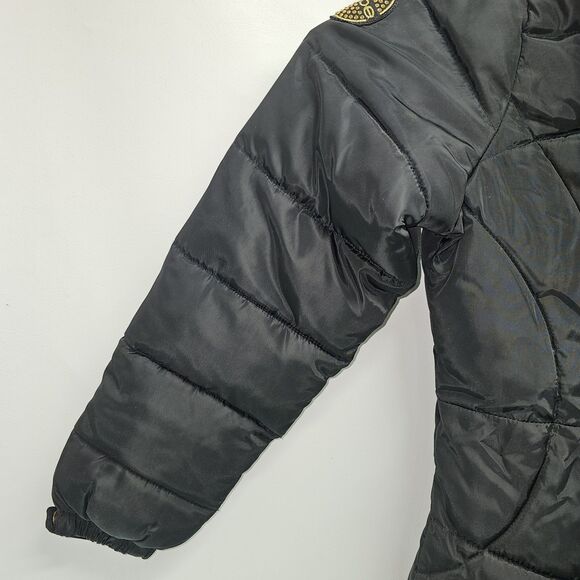 bebe Black Quilted Puffer Jacket LG | Gold Zippers | Hooded | Used - Picture 14 of 16